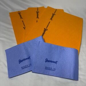 ShamWow 5 Piece Set Cleaning Cloths 3 Large Orange 2 Small Blue Made in Germany